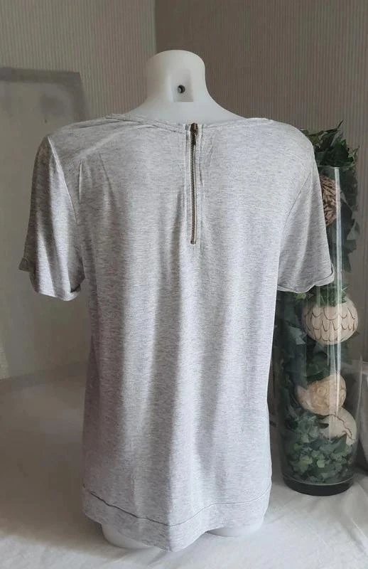 Grijze gebreide dames T-shirt met borduurwerk maat XL – photo 4